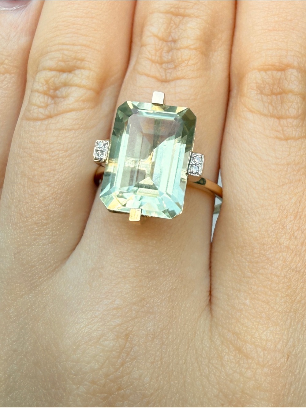 Aquamarine Emerald-Cut Ring with Diamond Accents - Light Blue - Picture 13 of 14